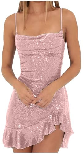 Battnot Damen Pailletten Mini Kleid kurz Glitzer Kleid Damen Pailletten Kleid Ärmellos Partykleid Bleistiftkleid Abendkleider Rockabilly Cocktail Festlich Hochzeit Partykleid Damen Pailletten Kleid