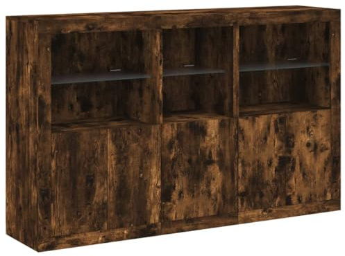vidaXL Sideboard, Kommode mit viel Stauraum, Highboard Schrank mit LED-Leuchten, Anrichte Beistellschrank Standschrank, Modern, Räuchereiche