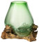 J-Line Vase sur Pied Gamal Bois/Verre Recyclé Naturel/Vert Large