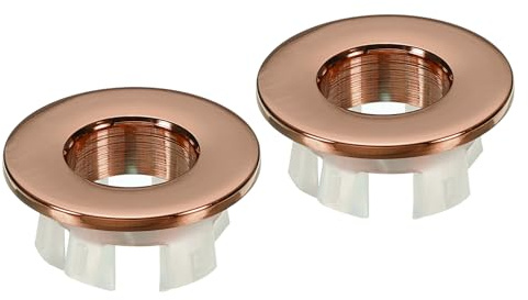 PATIKIL Desbordamiento Anillo, 2uds Fregadero Redondo Cubierta Lavabo Recorte Latón Inserción Agujero Redondo Gorras para Cocina Baño, Rosa Oro