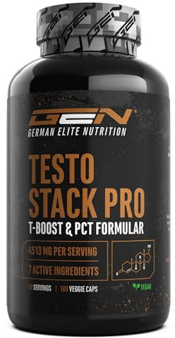 Testo Stack Pro - Extra Fuerte con Turkesterona, Ecdysterona, Fadogia Agrestis, Tribulus, Extracto de Hericium, Boro - 180 Capsulas - Vegan