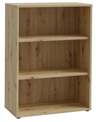 Meubletmoi Manolo Bücherregal, 3 Ebenen, Höhe 115 cm, rustikales Eichenholz, 2 verstellbare Einlegeböden, Aufbewahrung für Büro, Schlafzimmer