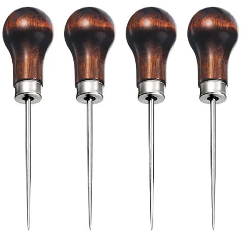 4 Pcs Bradawl, Gourd Shape Sewing Awl Wood Handle Awl Tool, Bradawl Tool for Wood, Leather, Canvas and Soft, Awl Tool for Crafting