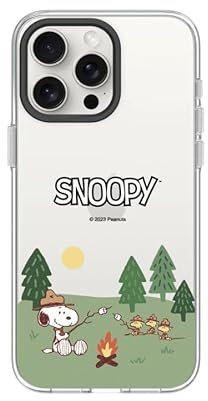 RhinoShield Crystal Clear Case kompatibel mit [iPhone 15 Pro Max] | Fortschrittliche Vergilbungsresistenz, Hohe Transparenz und Transparente Schutzhülle - Schwarz Kamera-Ring [Snoopy/Camping is Fun]