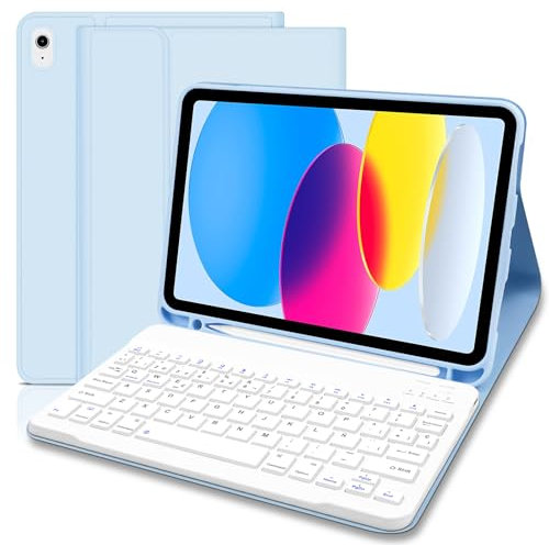 Lielax Funda con Teclado para iPad 10ª generación 2022/ (A16) 11ª generación 2025, Funda iPad 10 Generación con Teclado,Teclado Bluetooth Magnético Desmontable para 10.ª Gen 2022, Azul