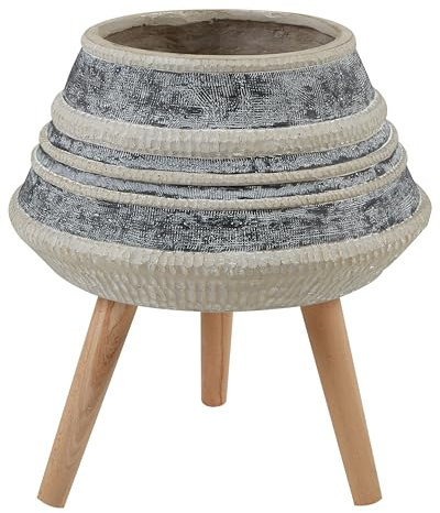 Fioriera alta in legno di magnesio rigato beige e grigio