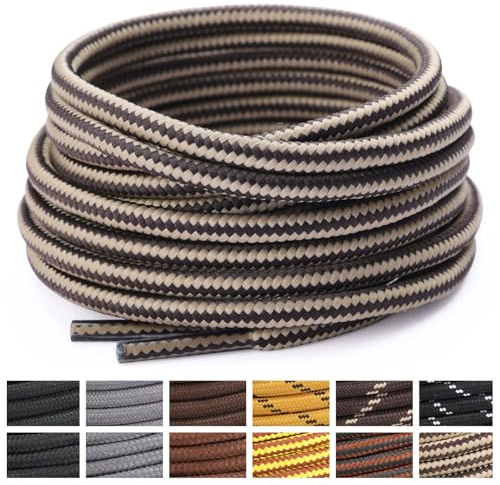 Stepace Lacets Ronds pour Bottes [2 Paires] Lacets Renforcés et Résistants pour Bottines, Chaussures de Randonnée, Chaussures de Travail Khaki Brown-70(Stripe)