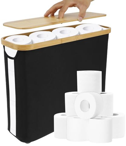 Jokapy Cesta de almacenamiento de papel higiénico de 23,6 l con tapa, almacenamiento de papel higiénico de pie, gran capacidad, contenedor de almacenamiento de papel higiénico de 45 x 15 x 35 cm