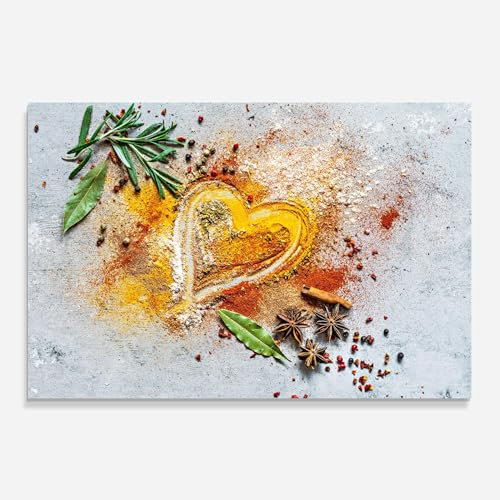 ARTHUB® Küchenrückwand aus Glas 50x70 cm, 5mm ESG | Spritzschutz, Glasplatte, Herdspritzschutz, Wandschutz für Herd, Hartglas, Lebensmittel, Gewürze, Heart Spice Powders
