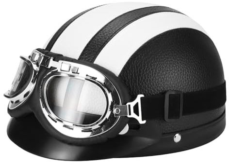 Rétro Casque Moto Bols,Casques Demi-Jet Homologué DOTECE avec UV Lunettes Casque de Moto Cuir Style de Vintage Demi Casque pour Scooter Bike Chopper Moped Casque 4,54-62CM