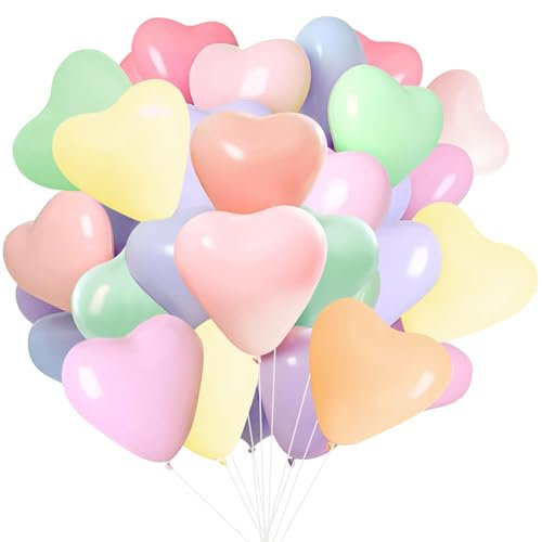 Herzluftballons Naturlatex, Hillylolly Herzluftballons Bunt, Herz Ballon Set, Latex Ballons Herz, Naturlatex, 100 Stück,für Hochzeit/Verlobung/Valentinstag/Geburtstag/Party (Macarons)