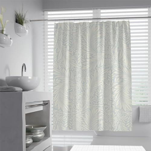 Tenda da doccia in tessuto idrorepellente con motivo floreale e foglie con fiori e foglie, decorazione per il bagno, in tessuto idrorepellente, 90 x 180 cm (larghezza x lunghezza)