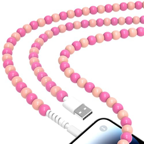 Coolden für iPhone Ladekabel 2M 66W i Phone Kabel Schnellladekabel mit Perlen für Mädchen Damen Kabel für iPhone 11/12/13/14 Pro Max/SE/XR/X/8/7 /6s, für iPad 9./8./7. Generation, für iPad Air 3 Rosa