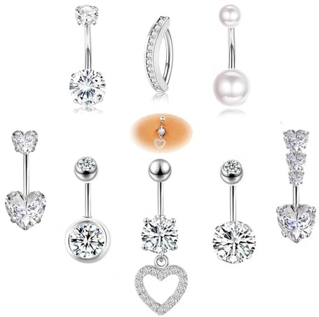Habselikob Bauchnabelpiercing 14G Chirurgenstahl Piercing Bauchnabel für Frauen CZ Herz Schmetterling Clicker Bauchnabelpiercing Ring Blau Gold Sliber Rosa