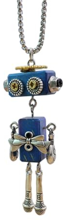 NPXUAMTJ Wooden Robot Pendant Necklace Stylish Collarbone Chain Wood Block Neckchain Jewelry Eye Catching Accessories