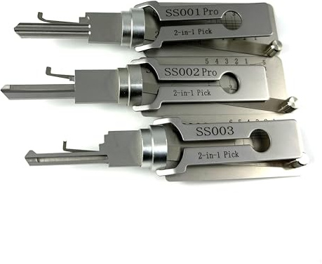 TPM GO Locksmith Supply SS001 SS002 und SS003 2-in-1-Decoder und Pick-Werkzeuge für S-Nut-Schloss, Türvorhängeschloss für Familie