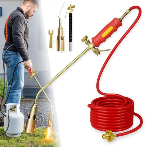 Kit de brûleur de mauvaises herbes 2025 pour chalumeau au propane – Lanceur de flamme robuste pour désherbage, toiture, fonte de glace – Buse et tuyau réglables (options de 30/35/50 mm) (35 mm, double