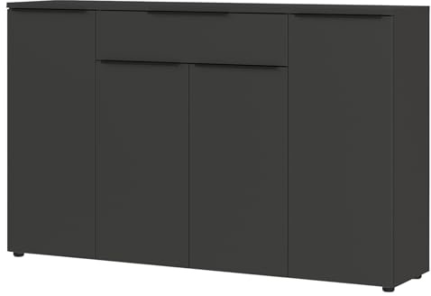 bümö Space Sideboard & Highboard 161 cm breit in Graphit - Büro Schrank aus Holz - Kommode mit Türen & 1 Schublade, Büroschrank für Akten & Ordner, Büromöbel für Arbeitszimmer