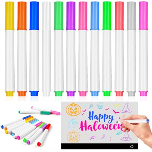 Gemi 12 Farben Stifte für LED Zeichenbrett, Abwischbare Neon Markers für Leuchtendes LED Zeichenbrett, Acryl Messageboards und Notiztafel Maltafel Kinder Leuchtstifte für Zeichnen Basteln und DIY ect