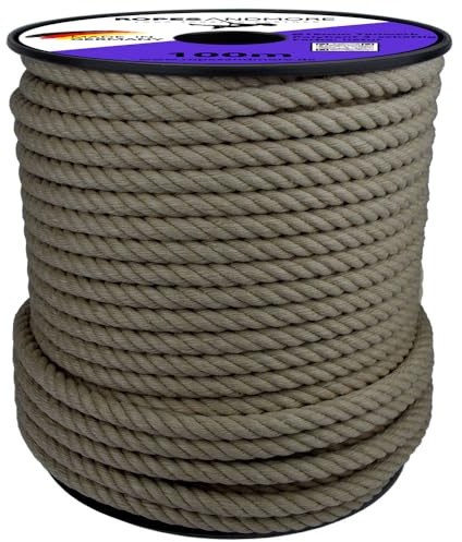 Ropes and More - Corde torsadée en chanvre synthétique - 16 mm - 100 - 100 mm - Corde en chanvre synthétique - Pour l'extérieur, projets d'escalade - 50 m - Sans bobine