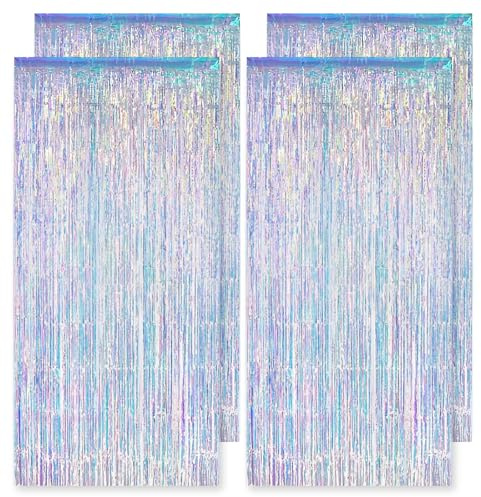 MCTNCT 4 StüCk Lametta Vorhang Irisierende Glitzer,Glitzervorhang Lametta Fotowand Hintergrund Party Deko Glitzer Vorhang Geburtstag Fur Weihnachten Frozen Meerjungfrau MäDchen Deko (1m x 2m)