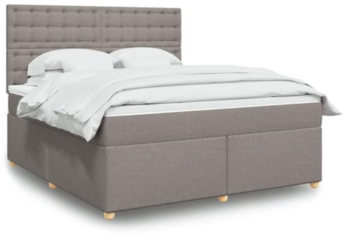 Owoxanthellate Boxspringbett Taupe 180x200 cm mit LED Taschenfederkernmatratze Höhenverstellbares Kopfteil Robustes Bettgestell aus Holz für Schlafzimmer & Gästezimmer