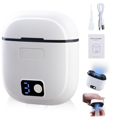 CHEDADANG Coupe-Ongles Électrique 2-en-1 avec Lumière LED et Lime à Ongles Rechargeable USB Design Ergonomique Réservoir de Déchets pour Bébés Enfants et Seniors
