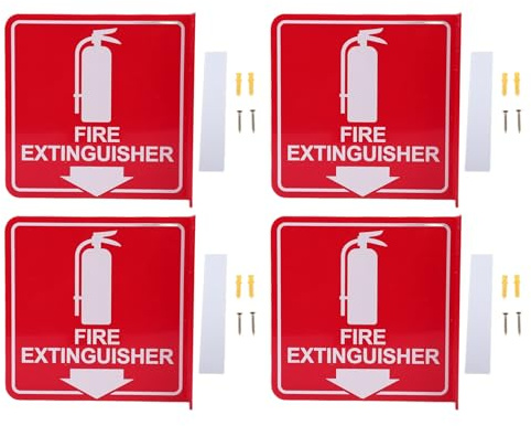 Mumusuki Lot de 4 Panneaux D'extincteur en Acrylique Double Face Poli Blanc sur Rouge avec Flèche vers le Bas pour Bureau, Maison, Entreprise, Centre Commercial, Restaurant
