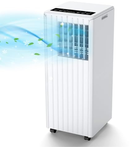 Standing Portable Air Conditioner, 9000 BTU, Cools 300 Sq.Ft, 3-In-1 AC Unit w/Dehumidifier & Fan, Ultra Quiet for Bedroom, Office, Living Room, Sleep Mode, 24H Timer, Easy Installation