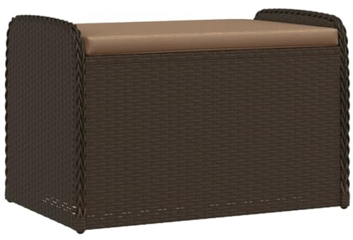 HFXHIJXQ Gartenbank 80x51x52 cm mit Stauraum, cremefarbenem Sitzkissen, braunem Poly-Rattan & Stahl, wetterfest, modern, Balkon, Terrasse, Garten