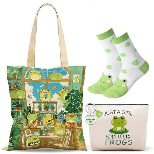 CYGMRFH Canvas Tragetasche, 2in1 Umhängetasche mit Kosmetiktasche, Socken Schlüsselanhänger, Wiederverwendbar Waschbar für Einkauf Reise, Geschenk Geburtstag Weihnachten Muttertag