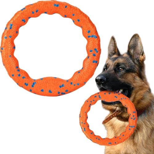 DXPETA Dog Frisbee Toy, Indestructible Flying Disc for Medium and Large Breeds, Outdoor Water Floating Ring for Beach Training and Play, Orange Base Design