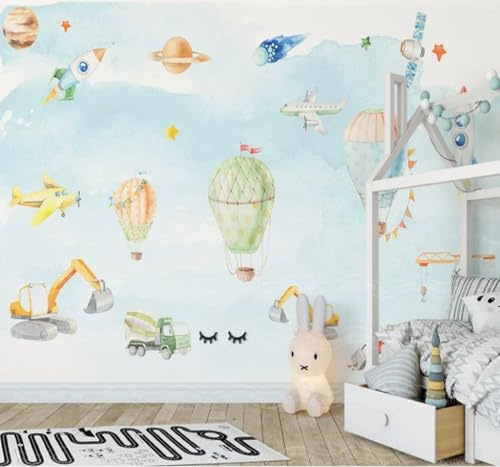 Frisch Cartoon Flugzeug Luftballon Rakete 3D Tapeten Tapete Luxus Home Esszimmer Fototapete Effekt Wohnzimmer Schlafzimmer Kinderzimmer-300cm×210cm