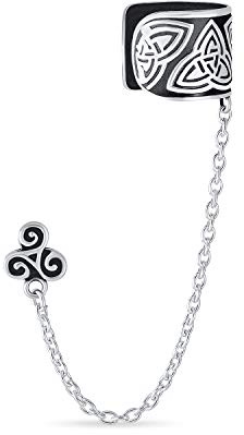 Keltischer Irischer Trinity Triskele Wickel Knorpel Ohrmanschette Kette Durchbohrter Ohrstecker Ohrringe 1Stk Oxidiertes .925 Sterlingsilber
