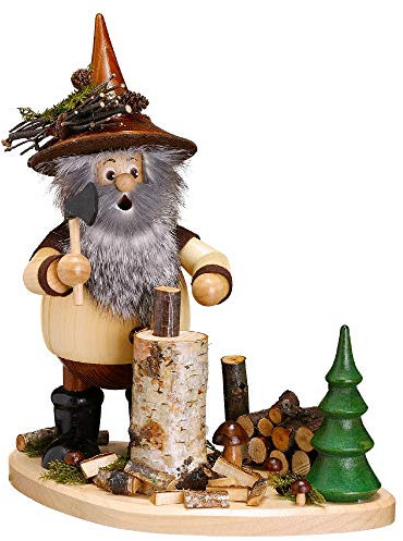 DWU Uhlig Räuchermann Waldwichtel auf Brett Holzhacker 26 cm