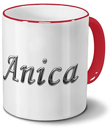 printplanet Tasse mit Namen Anica - Motiv Chrom-Schriftzug - Namenstasse, Kaffeebecher, Mug, Becher, Kaffeetasse - Farbe Rot