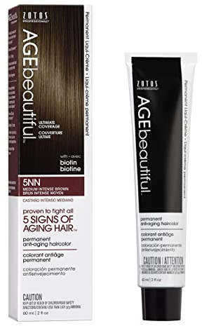 AGE beautiful Permanent Hair Color Dye Liqui Creme | 100% Gray Coverage | Anti-Aging Haircolor | Biotin for Thicker, Fuller Hair | Professional Salon Coloring | 5NN Medium Intense Brown
