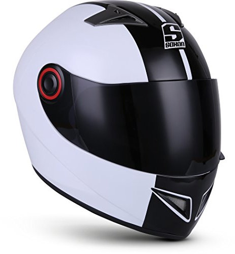Soxon® ST-666 „Deluxe White Black“ · Integral-Helm · Full-Face Motorrad-Helm Roller-Helm Scooter-Helm Cruiser Sturz-Helm Streetfighter-Helm MTB · ECE 22.05 Visier Schnellverschluss Tasche L (59-60cm)