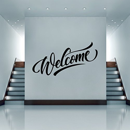 Welcome Willkommen Wandtattoo Wandaufkleber Wandsticker Wohnzimmer Kinderzimmer Tür Aufkleber Sticker (20 x 7 cm, Schwarz)