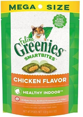 Greenies Mega Size Feline Smart Bites Chicken Flavor Hairball Control 4.6-Ounce