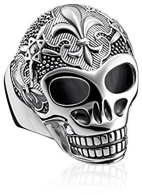 THOMAS SABO Unisex Ring Lilien Totenkopf 925Er Sterlingsilber, Geschwärzt TR2155-637-21