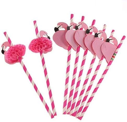 Binnan 50 Stücke Papier Strohhalme,Flamingo Trinkhalme Strohhalme für Geburtstag oder Hochzeit Feiern Dekorationen(Rosa)
