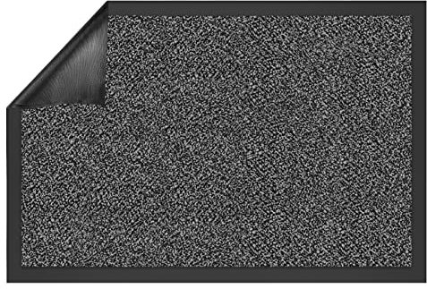 casa pura - Tapis Entrée Intérieur Sky - Tapis Antidérapant et Anti-Poussière - Paillasson de propreté intérieur et extérieur - Tapis de Porte Lavable et Ultra Absorbant (Gris-Noir 40x60 cm)