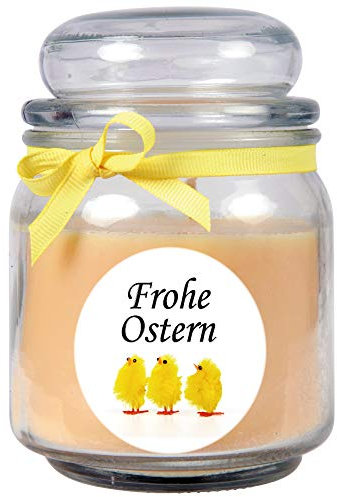 HS Candle Duftkerze als Ostergeschenk (Vanille-Duft), Design: Küken - Kerze als Osterdeko - 300g. Wachs mit ca. 70 Stunden Brenndauer
