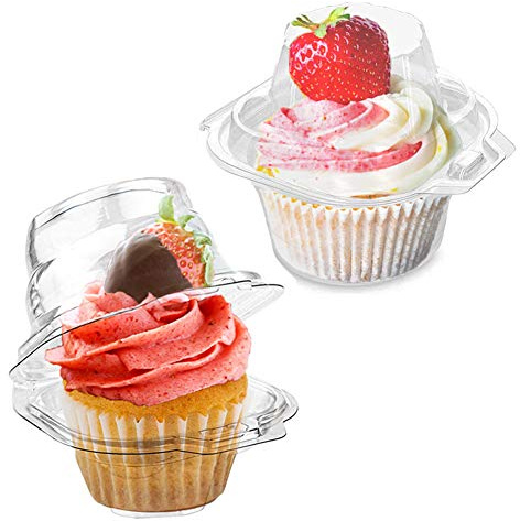 LOKQING Einzelne Cupcake-Boxen aus Kunststoff, mit luftdichtem Deckel (50 Stück)