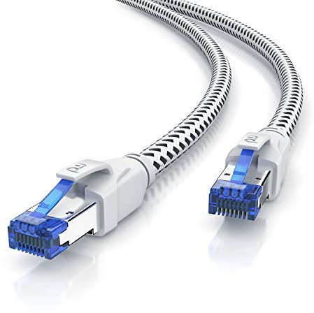 7,5m - Cavo di Rete CAT 8.1 di Alta qualitá in nylon anti attorcigliamento - SFTP - Ethernet Gigabit LAN RJ45 - 40 Gbit s - Cavo Patch - Compatibile con Cat.5 Cat.5e Cat.6 - Bianco da 7,5 metri