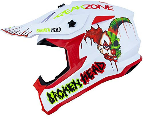Broken Head FreakZone Motocross-Helm Weiß-Grün-Rot matt – Cross-Helm – MX – Quad – Supermoto (M 57-58 cm)