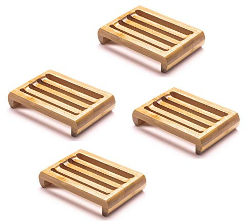 New Living Bambus-Seifenschale, Bambus-Seifenschale, 11 cm x 7,5 cm, umweltfreundliches Geschenk, 4 Stück