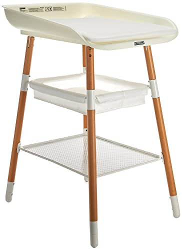 CHILDHOME, Table A Langer Bebe, Evolutive, 4 Hauteurs, Facile À Déplacer, Roues, Système Freinage, Robuste, Panier Rangement, Coussin Inclu, Evolux, Blanc Naturel