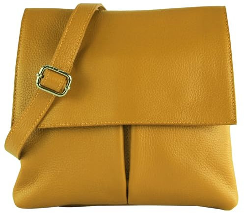 modamoda de T63LEDER Damen Leder Umhängetasche Schultertasche handmade in Italy, Farbe:Senfgelb